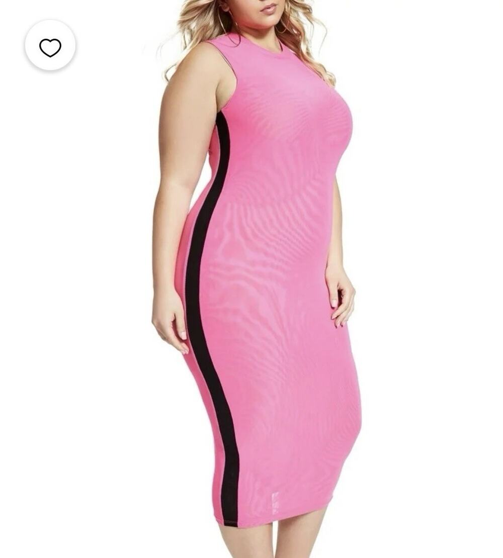 Nina Parker Pink/Black Colorblock Mesh Bodycon Midi Dress Sleeveless XL